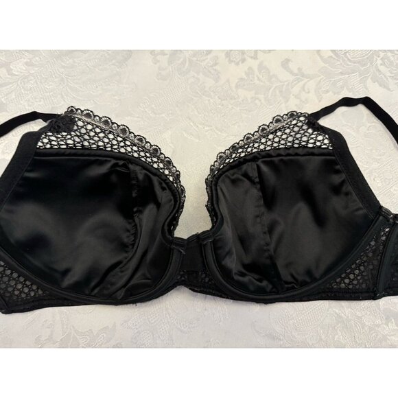 Victoria’s Secret Size 32DD Plunge Bra Black Lace Overlay Sexy Neglige Boudoir - Picture 7 of 11